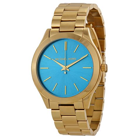 Michael Kors Runway Blue Dial Gold Tone Stainless Steel Ladies 